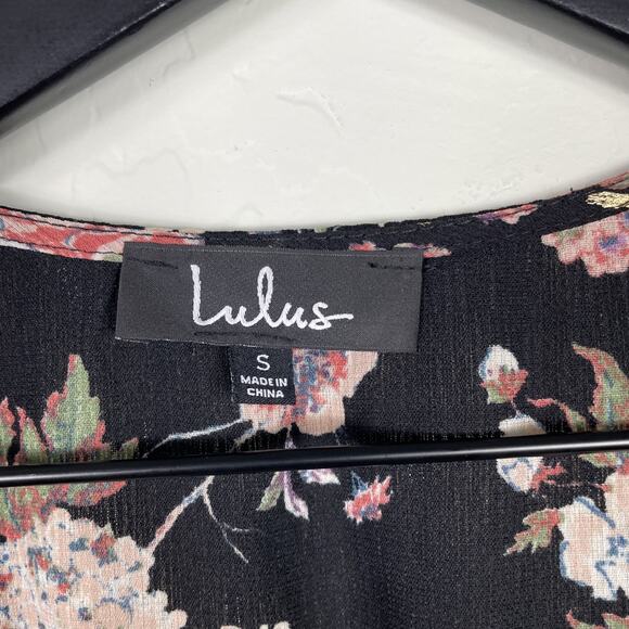 Lulus Size S NWT Divine Days Black Floral Print Wrap Dress - Picture 5 of 8